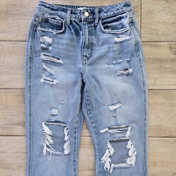 Flying Monkey Ultra High Rise Straight Jeans Women's Destroyed Grunge Frayed 26 - Picture 2 of 8